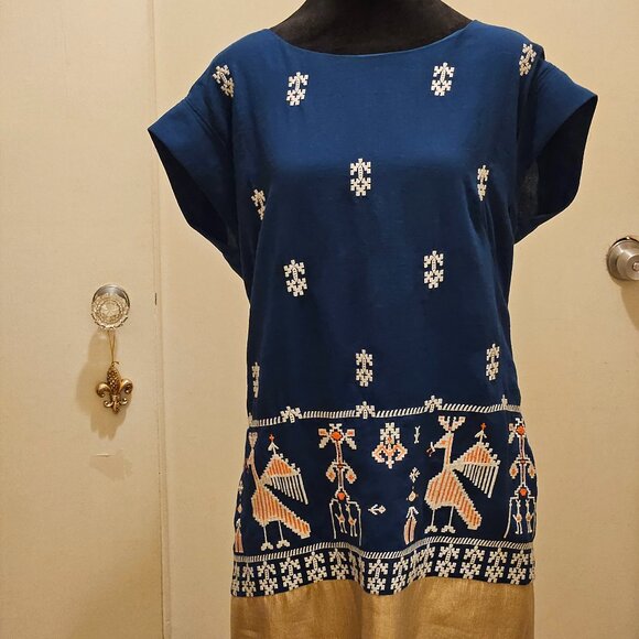Floreat by Anthropologie Shift Dress, Cap Sleeves Aztec Pattern Size 12 - Picture 4 of 12
